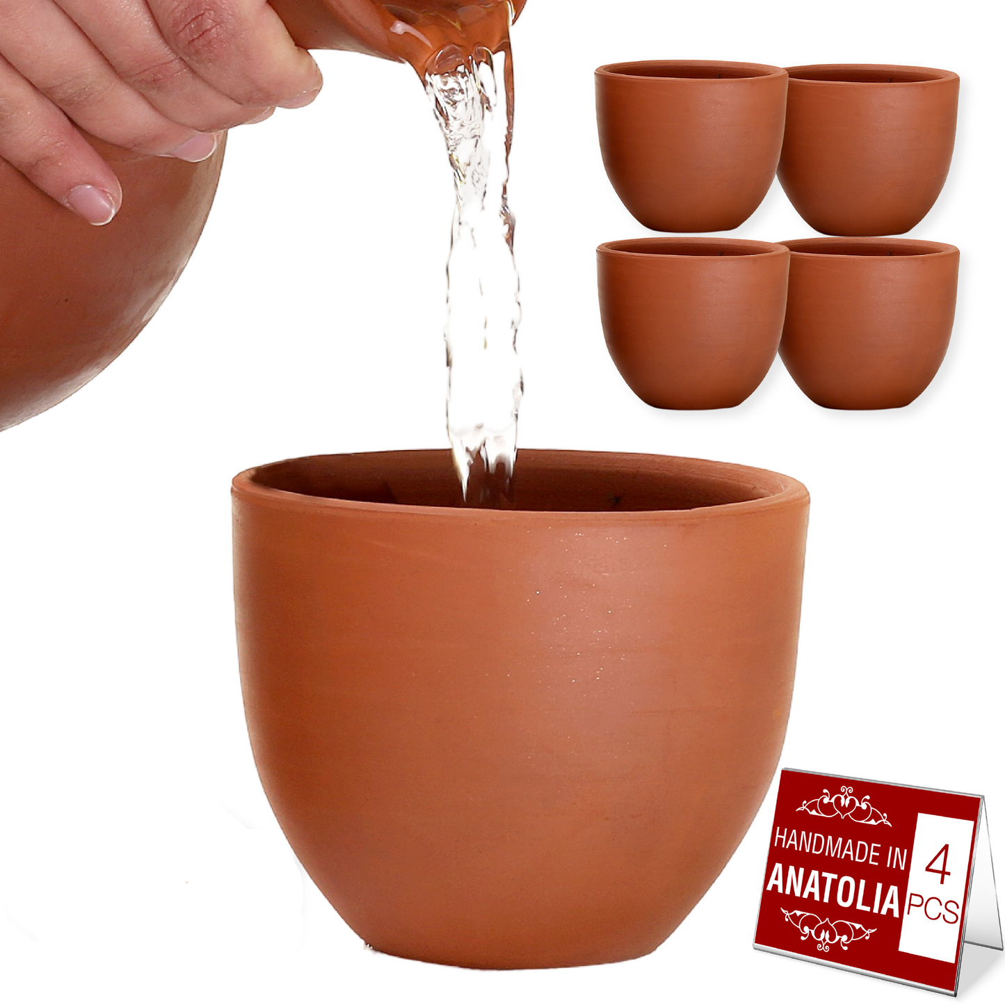 Terracotta Clay Mug Set of 4 — Kapadokya, 16.9 Oz