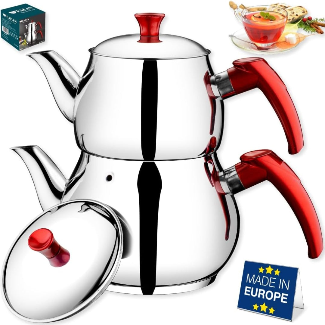 Double Turkish Teapot Set Stainless Steel — Bondy, 3 Sizes