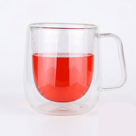 Double Wall Glass Coffee Mug with Handle — 11.8 Oz
