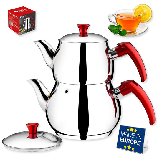 Double Turkish Teapot Set Stainless Steel — Bondy, 3 Sizes