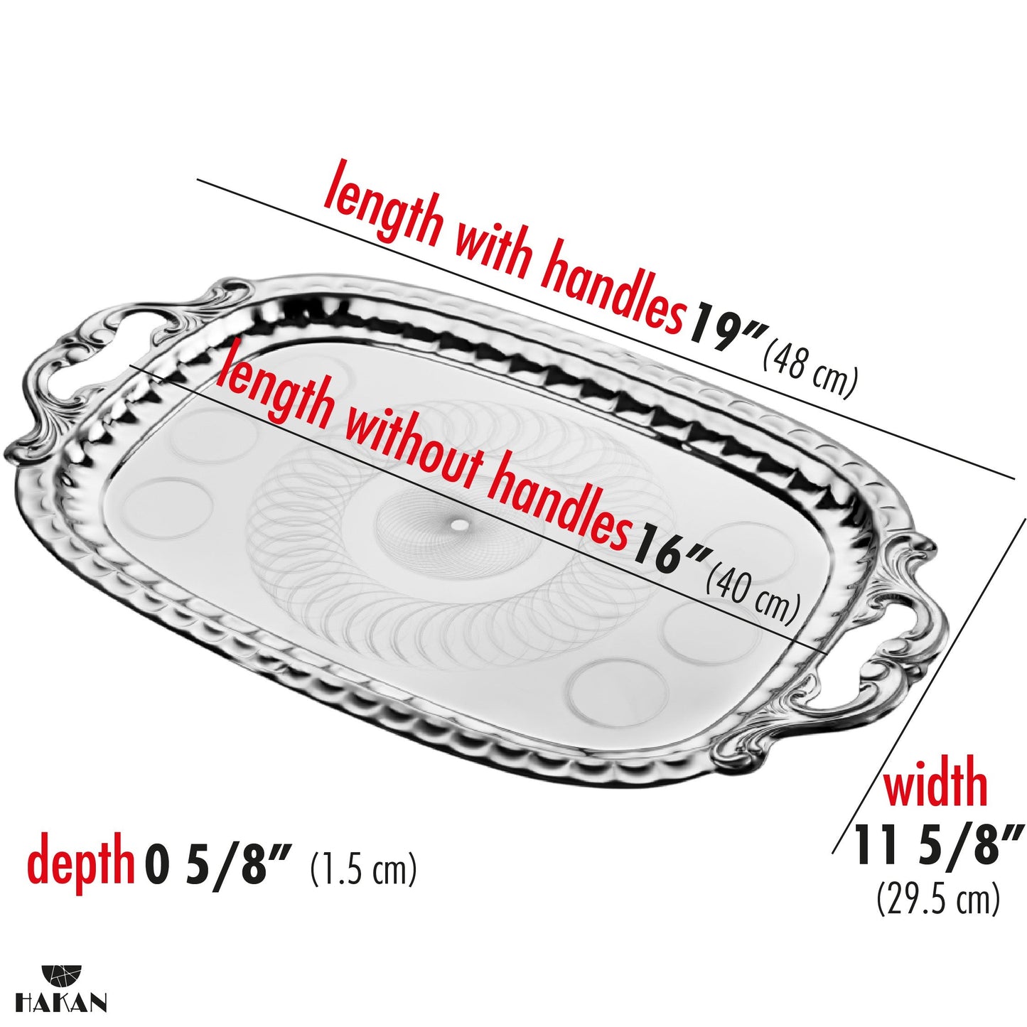 Decorative Tray with Handles — 19 x 11.6 Inch