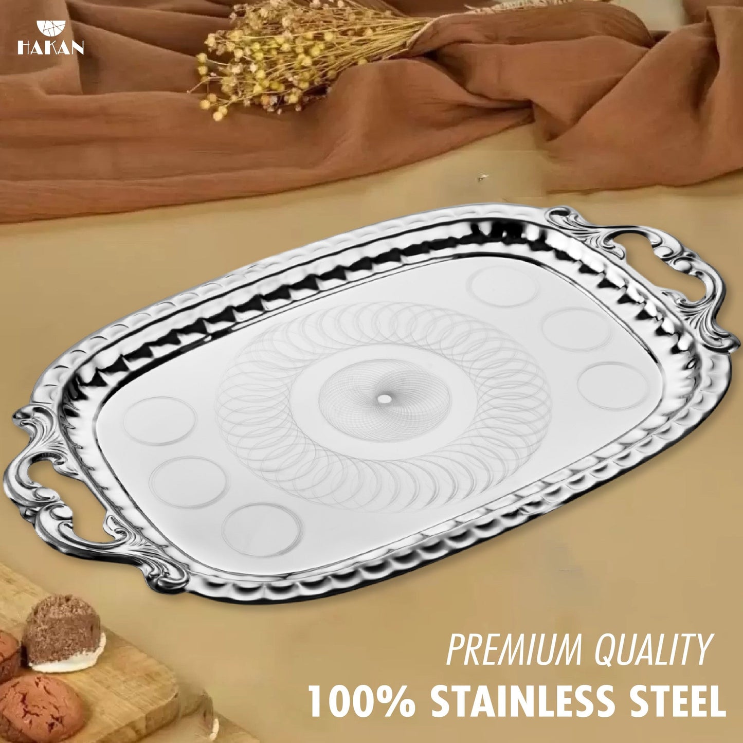 Decorative Tray with Handles — 19 x 11.6 Inch