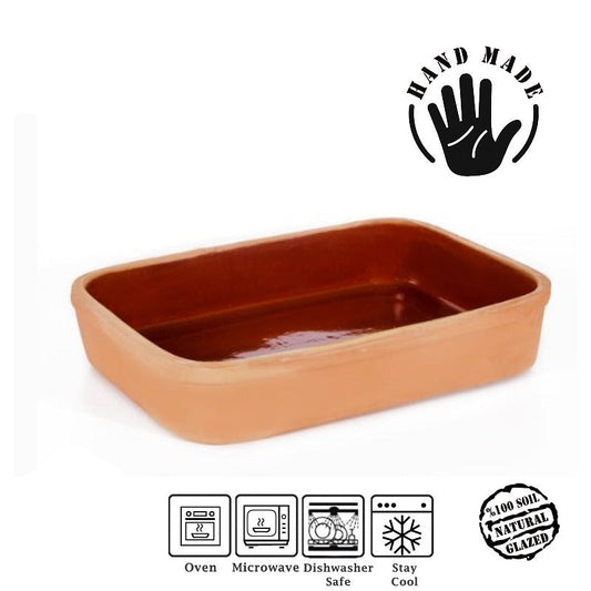 Terracotta Serving Tray Glazed Rectangular — 14.2 Inch Handmade