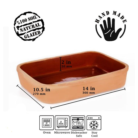 Terracotta Serving Tray Glazed Rectangular — 14.2 Inch Handmade