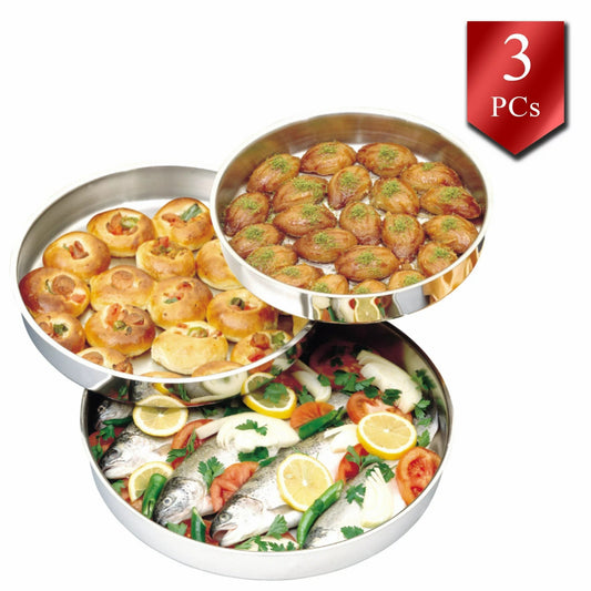Round Baking Tray Set 3 Piece — 11, 12.5, and 14 Inch