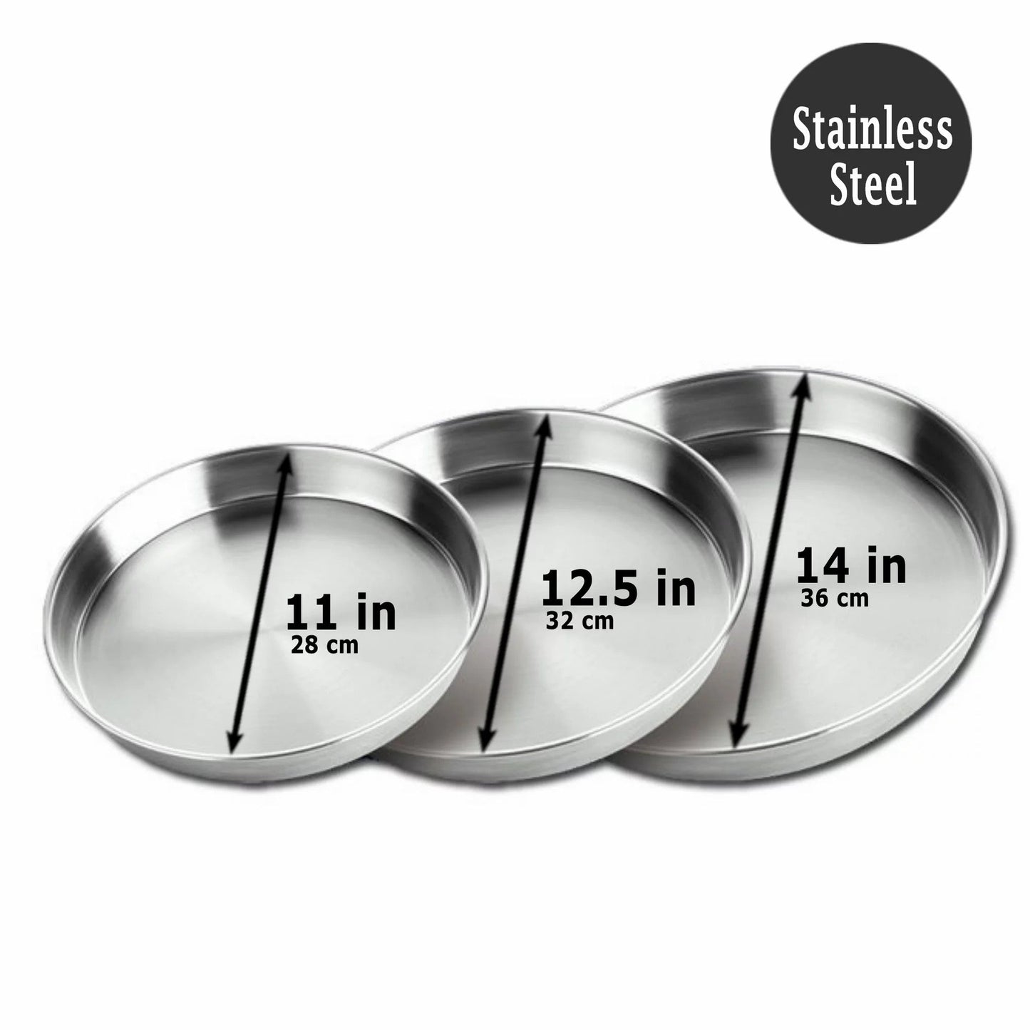 Round Baking Tray Set 3 Piece — 11, 12.5, and 14 Inch