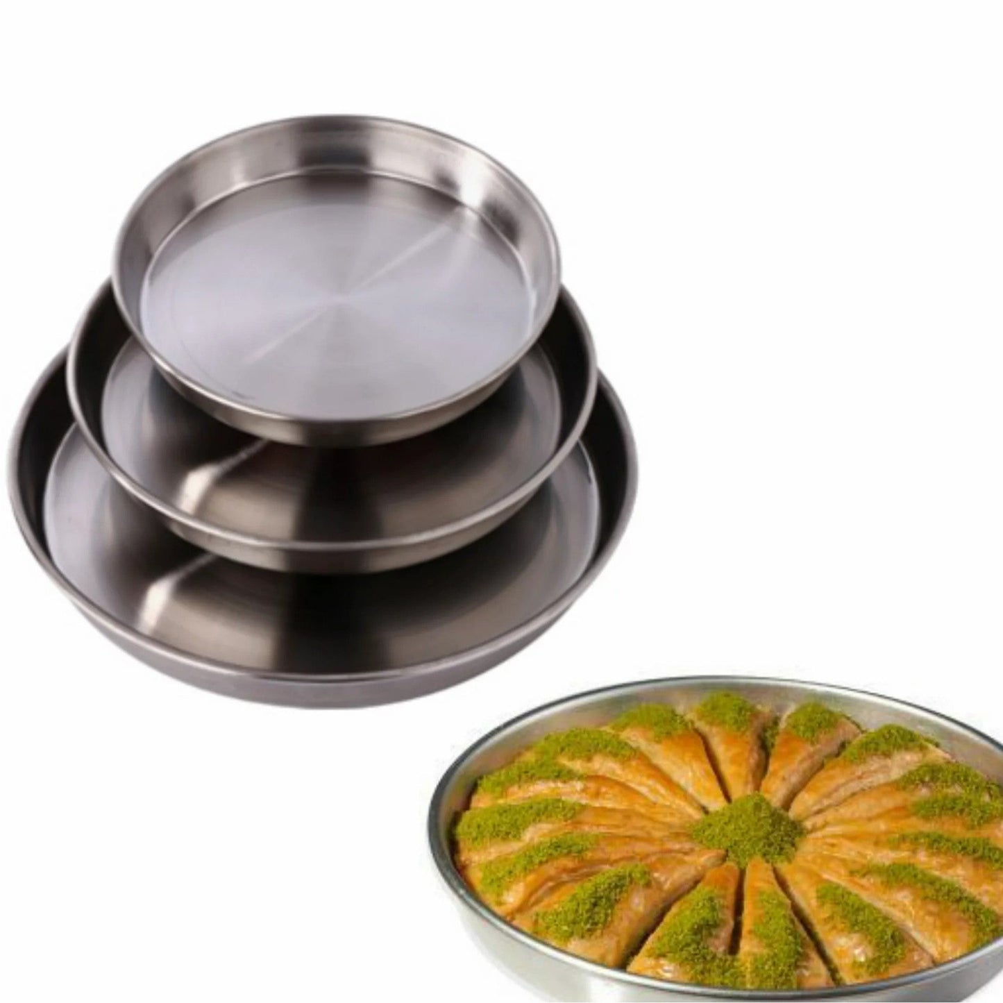 Round Baking Tray Set 3 Piece — 11, 12.5, and 14 Inch