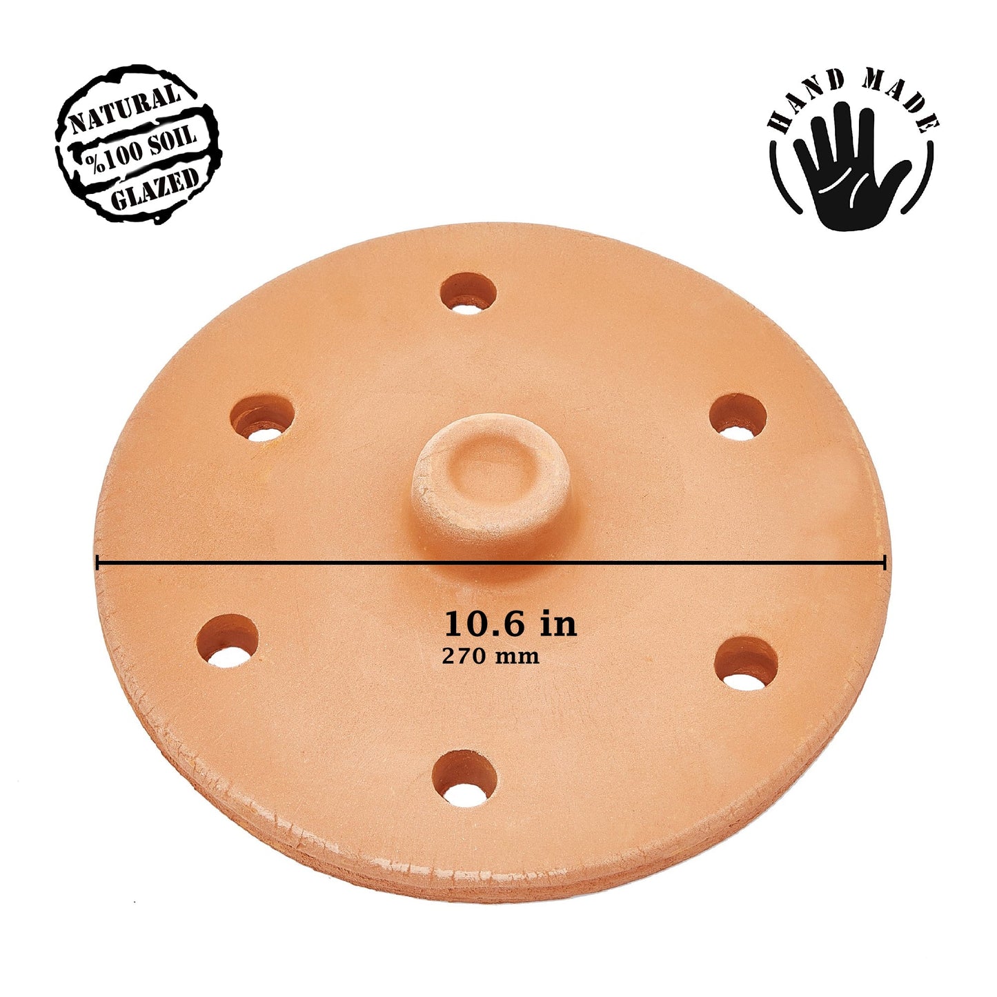 Terracotta Grape Leaf Roll Lid Unglazed — 5 Sizes, 7.1 to 11.8 Inch