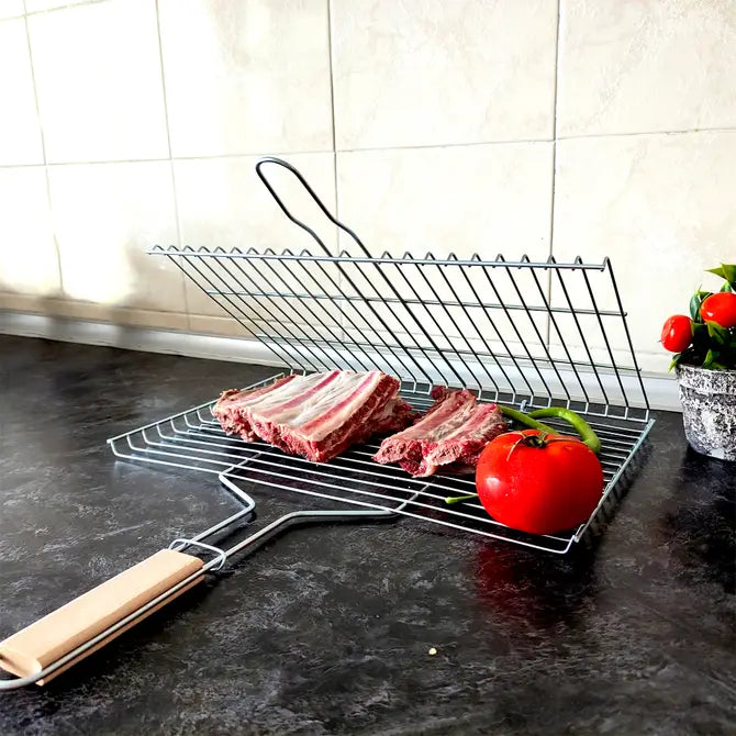 Lockable Grill Basket with Wooden Handle — 11.8 x 15.8 Inch