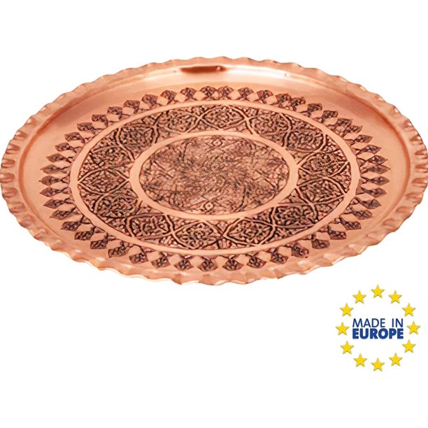 Handmade Copper Tea Tray for Turkish Tea — 13.4 Inch