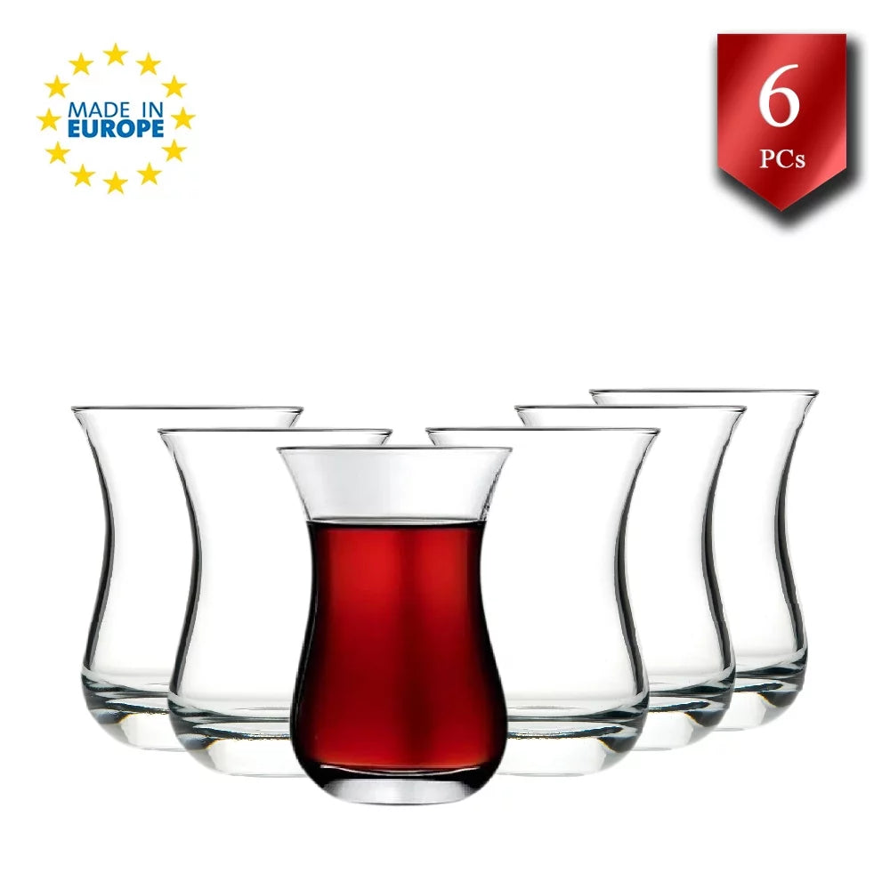 Turkish Tea Cup Set 6 Piece — Pasabahce Aida, 4.75 Oz