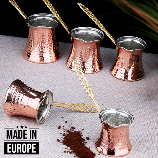 Turkish Copper Coffee Pot Set for Stovetop — 5 Piece