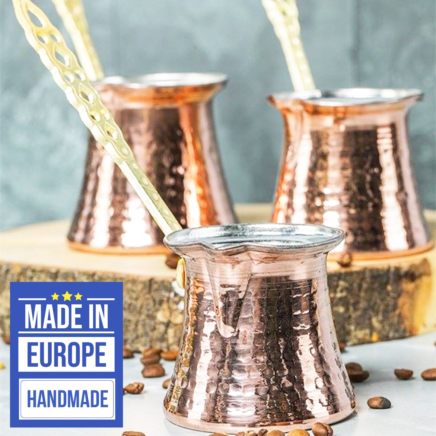 Turkish Copper Coffee Pot Set for Stovetop — 5 Piece