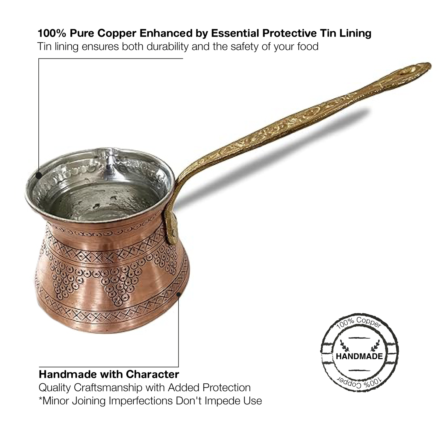 Copper Engraved Coffee Pot for Stovetop — 13 Oz & 20 Oz
