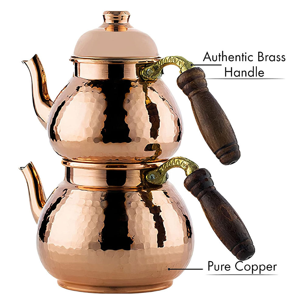 Hammered Copper Samovar Teapot Set Vintage — Decorative