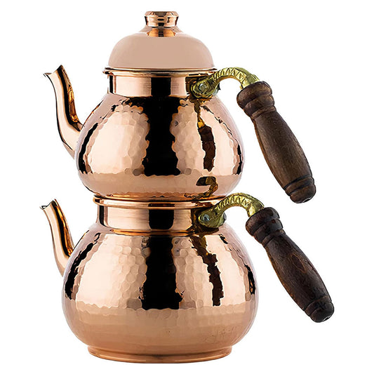 Hammered Copper Samovar Teapot Set Vintage — Decorative