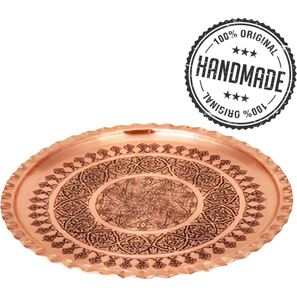 Handmade Copper Tea Tray for Turkish Tea — 13.4 Inch