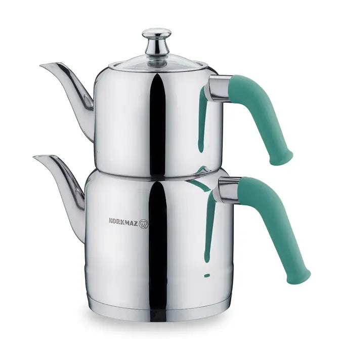 Double Turkish Teapot Set — Korkmaz Riva, 4 Color Options