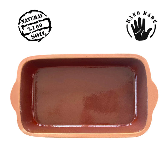 Clay Pot for Oven Cooking Glazed Inside — Rectangle, 11 Inch
