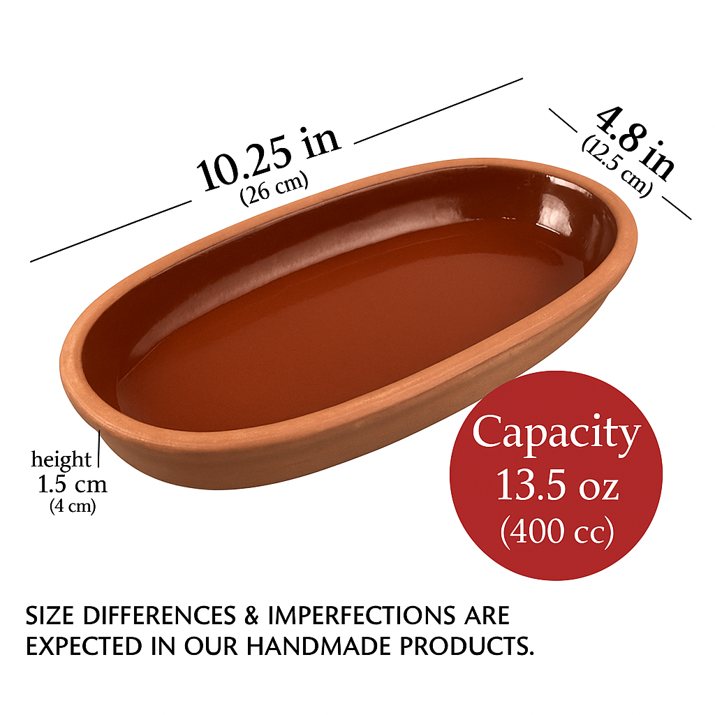 Oval Glazed Terracotta Clay Pans Set of 2 — Bergama, Midi & Large