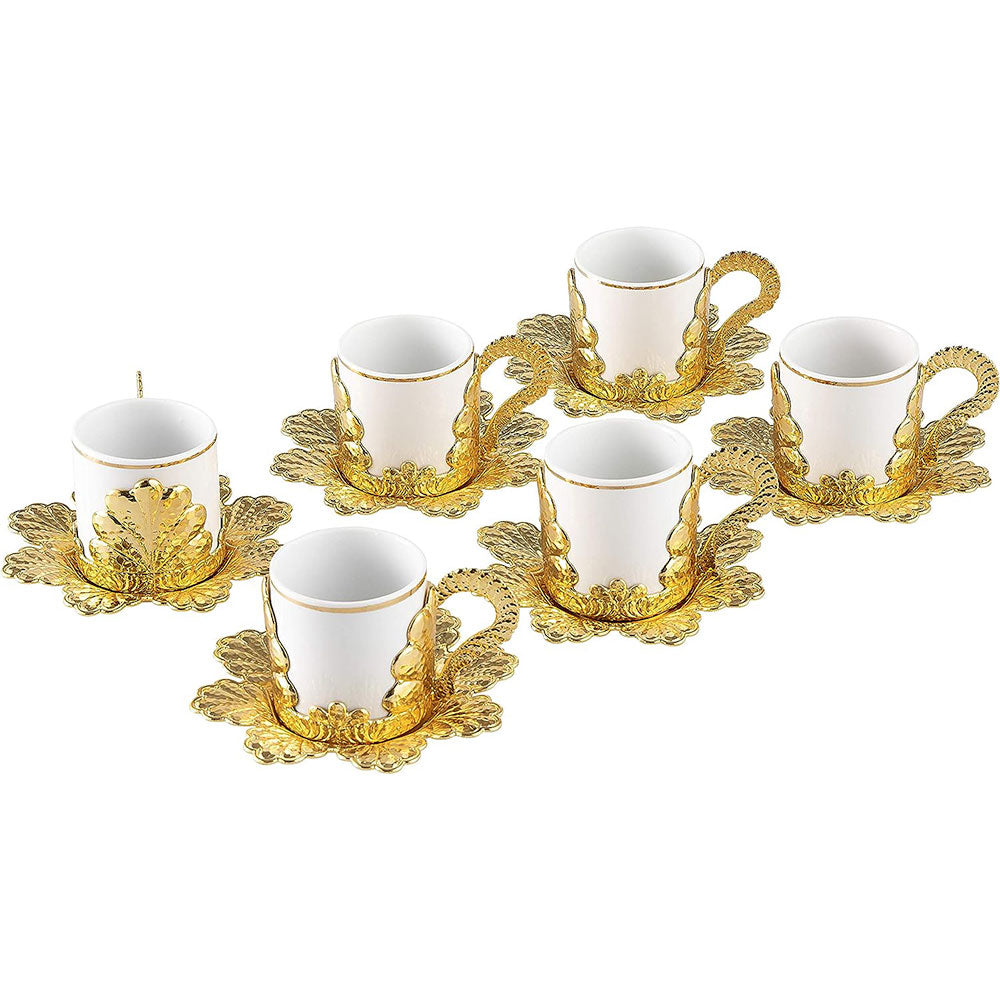 Handmade Turkish Coffee Cup Set Gold or Silver — 18 Piece, 2.36 Oz