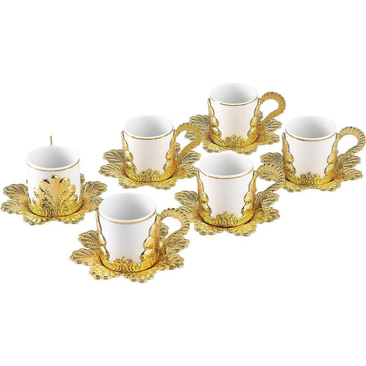 Handmade Turkish Coffee Cup Set Gold or Silver — 18 Piece, 2.36 Oz