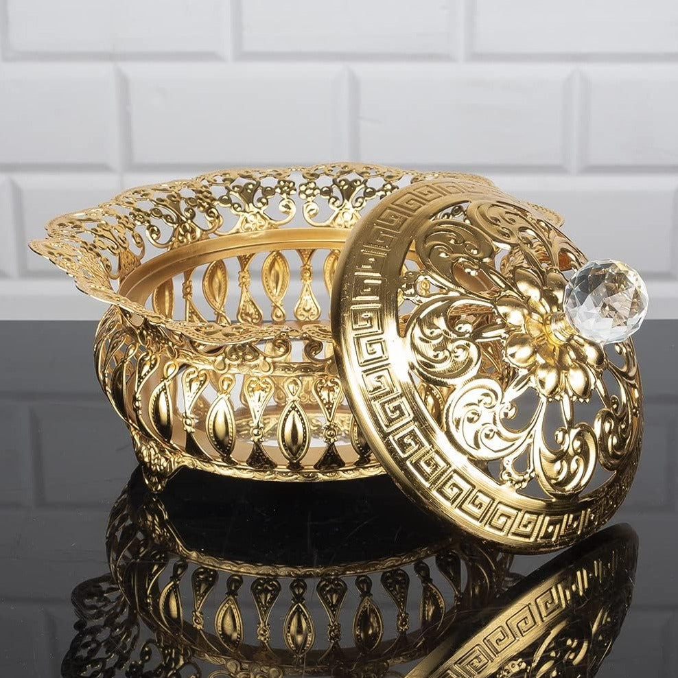 Handmade Fancy Sugar Serving Bowl with Crystal Lid