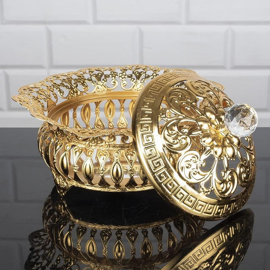 Handmade Fancy Sugar Serving Bowl with Crystal Lid