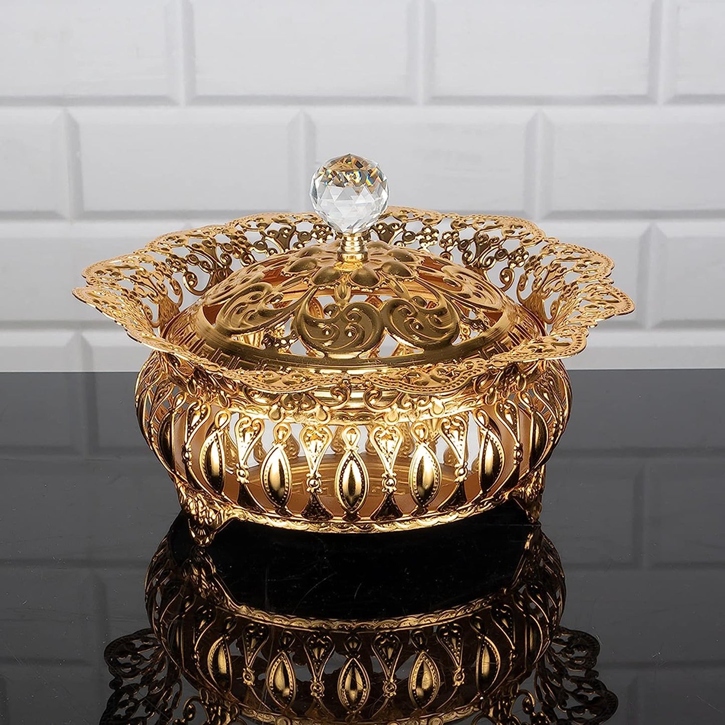 Handmade Fancy Sugar Serving Bowl with Crystal Lid