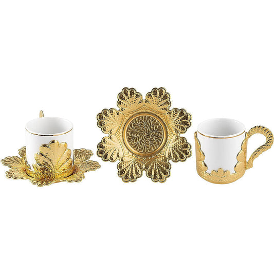 Handmade Turkish Coffee Cup Set Gold or Silver — 18 Piece, 2.36 Oz