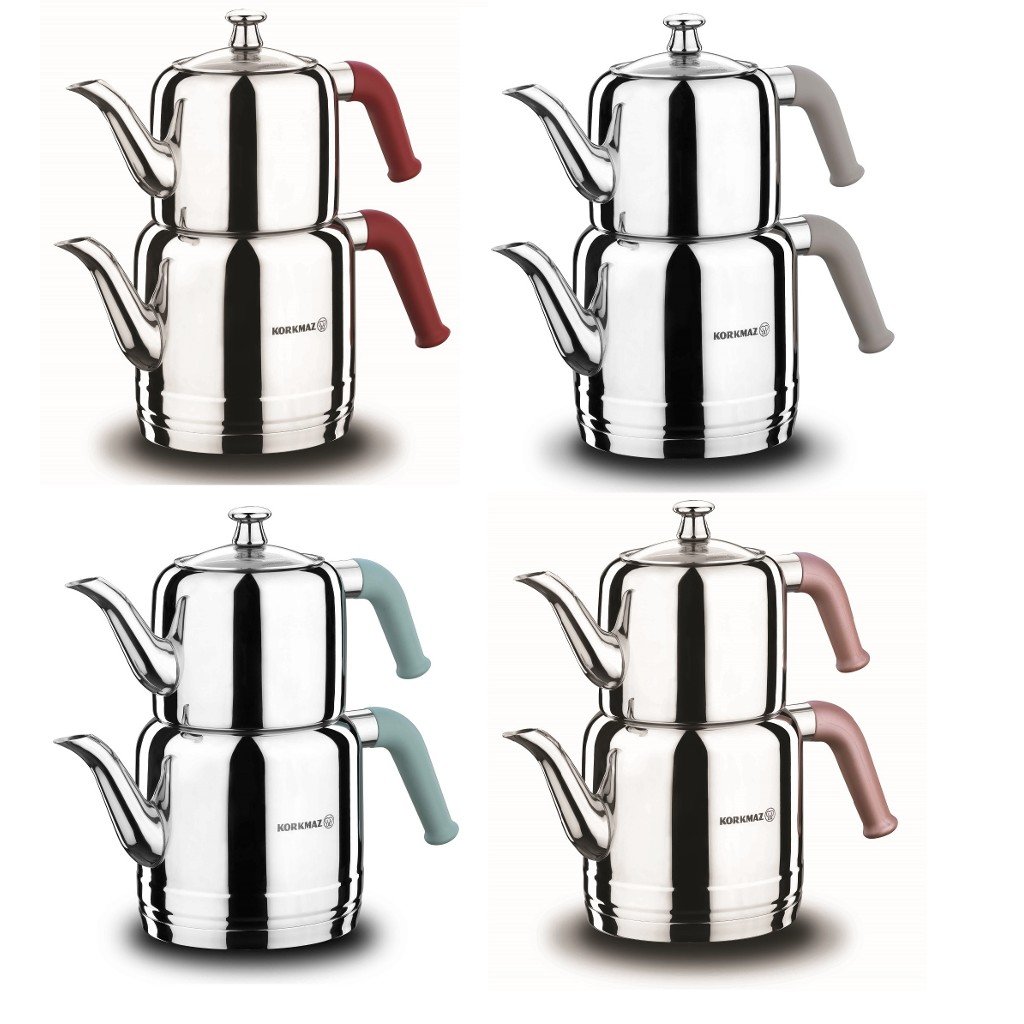 Double Turkish Teapot Set — Korkmaz Riva, 4 Color Options