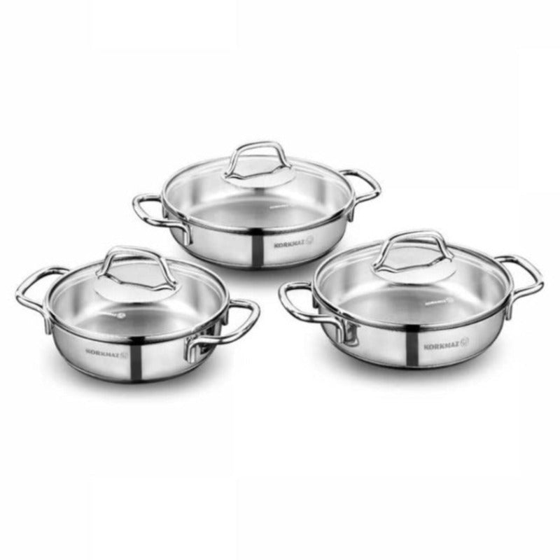 Korkmaz Perla Stainless Steel Omelet Set with Lids — 6 Piece