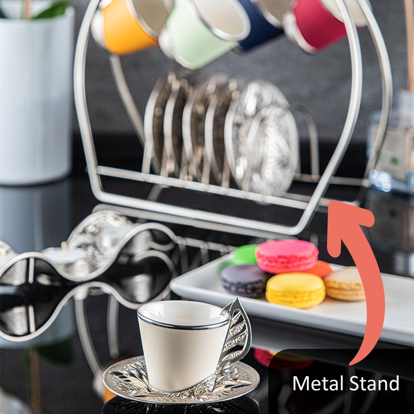 Turkish Coffee Cup Set Colorful with Stand — 19 Piece, 2.36 Oz