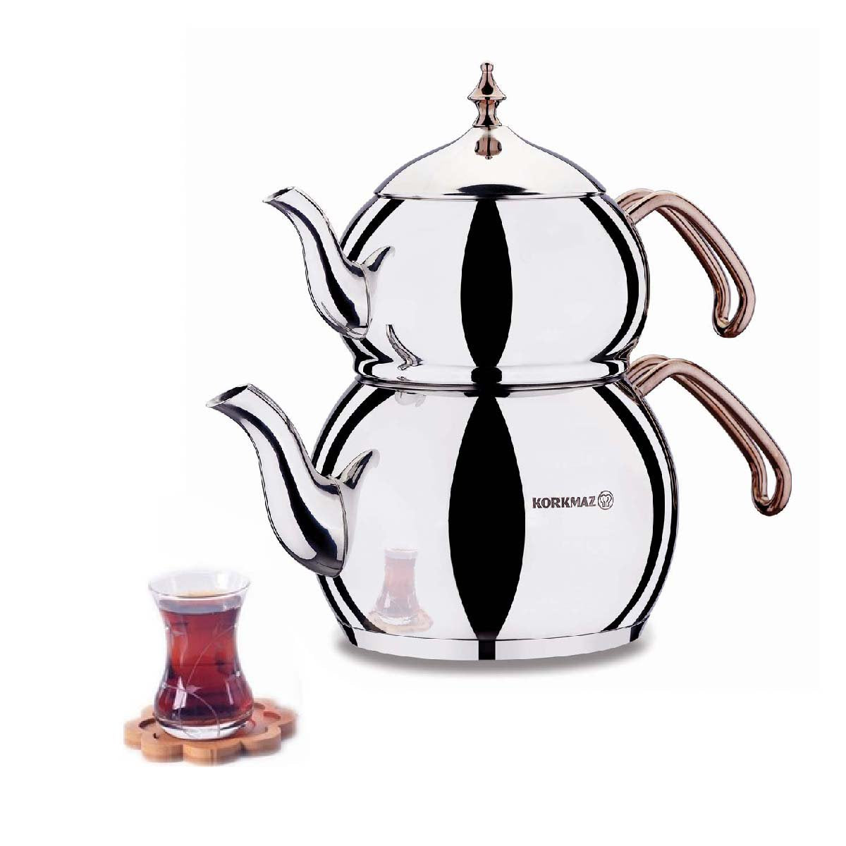 Turkish Teapot Set 3.3 Qt — Korkmaz Hanedan, Gold or Rosegold Handle