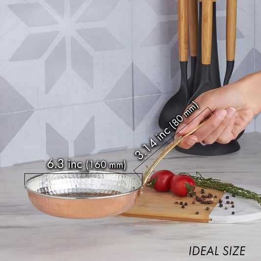 Handmade Hammered Copper Skillet — 5 Sizes, 6.3 to 9.5 Inch