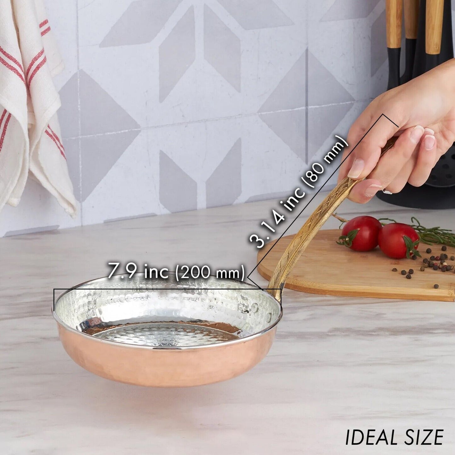 Handmade Hammered Copper Skillet — 5 Sizes, 6.3 to 9.5 Inch