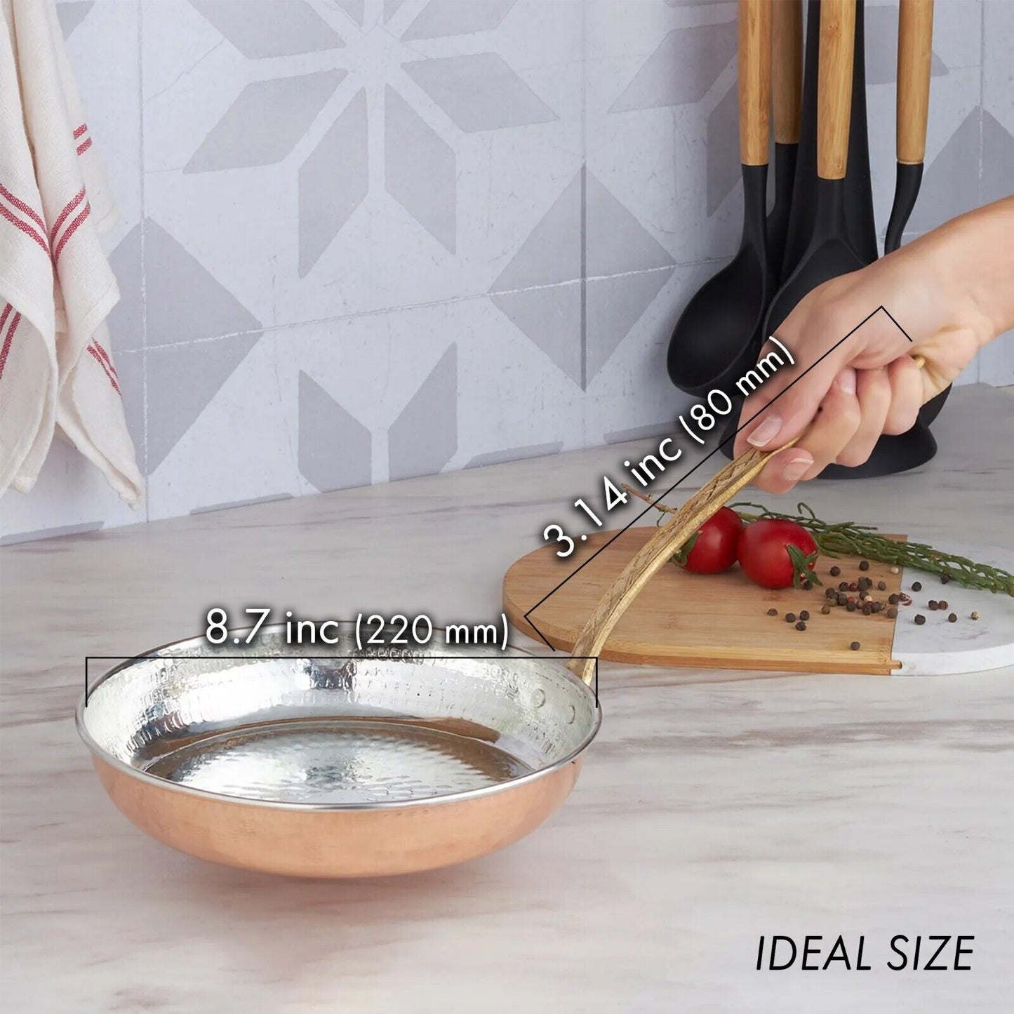 Handmade Hammered Copper Skillet — 5 Sizes, 6.3 to 9.5 Inch