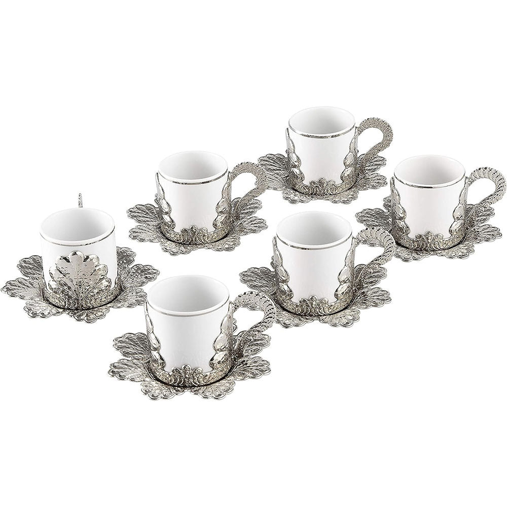 Handmade Turkish Coffee Cup Set Gold or Silver — 18 Piece, 2.36 Oz
