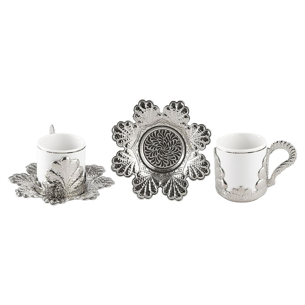 Handmade Turkish Coffee Cup Set Gold or Silver — 18 Piece, 2.36 Oz